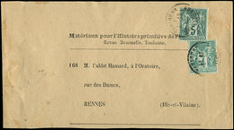 Let TYPE SAGE SUR LETTRES N°63 + 75 Obl. TOULOUSE 13/6/77 Sur Bande "Matériaux Pour L'Histoire Primitive De L'Homme", TB - 1877-1920: Semi-Moderne