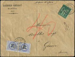 Let TYPE SAGE SUR LETTRES N°75 Obl. Càd NANTUA 17/7/81 S. Env. Papiers D'affaires, Taxée En Suisse à 40Rp. (20 + 20) Obl - 1877-1920: Période Semi Moderne