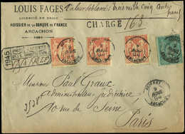 Let TYPE SAGE SUR LETTRES N°75 + 94 Obl. Càd GUICHET/ARCACHON 9/4/94 Sur Env. CHARGE, TB - 1877-1920: Semi Modern Period