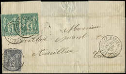 Let TYPE SAGE SUR LETTRES N°75 PAIRE Pli D'archive + 77 Obl. Càd T17 LA CAPELLE-MARIVAL 30/4/78 Sur LSC, Dernier Jour Du - 1877-1920: Période Semi Moderne