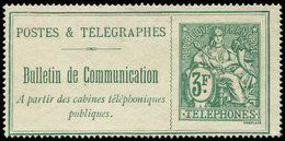 (*) TELEPHONE Téléphone 30 : 3f. Vert, Petit Aminci, Mais Timbre RR Et Aspect TTB. C - Telegraphie Und Telefon