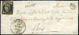 Let OBLITERATIONS PAR DEPARTEMENTS 9/AUBE N°3 Défx Obl. GRILLE S. LAC, Càd T14 MERY-S-SEINE 12/3/49, Cursive 9/PLANCY Et - 1849-1876: Période Classique