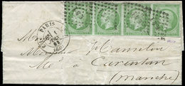 Let LETTRES DE PARIS N°12 BANDE De 4 Obl. Los. ES1 Romain S. LAC, Càd T1529 PARIS E1 1/6/62, Arr. CARENTAN, TTB - 1849-1876: Période Classique