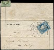 Let BALLONS MONTES N°37 Obl. Etoile Et Càd PARIS 13/1/71 Sur LAC Formule, Sans Arrivée, TB - Guerre De 1870