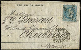 Let BALLONS MONTES N°29B Obl. Etoile 17 S. DEPECHE BALLON N°25, Càd R. Du Pont Neuf 20/1/71, Arr. CHERBOURG 25/1, TB. LE - Guerre De 1870