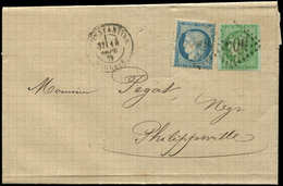 Let AFFRANCHISSEMENTS DE SEPTEMBRE 1871 N°37 Et 42B Obl. GC S. LAC, Càd CONSTANTINE 14/9/71, TB - 1849-1876: Classic Period