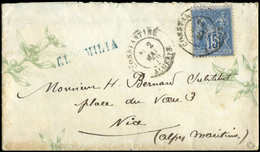 Let LETTRES ET OBLITERATIONS D'ALGERIE N°90 Obl. Càd CONSTANTINE 2/5/79 Sur Env. Illustrée, Griffe Bleue EL MILIA, RRR,  - 1849-1876: Klassik