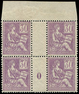 ** EMISSIONS DU XXème SIECLE 115   Mouchon, 30c. Violet, BLOC De 4 Mill.0, Bdf, TB - Unused Stamps