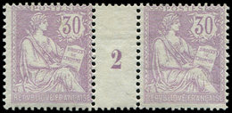 ** EMISSIONS DU XXème SIECLE 128   Mouchon Retouché, 30c. Violet, PAIRE Mill.2, Ch. Sur Intervalle, TB, Cote Des Timbres - Unused Stamps