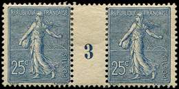 * EMISSIONS DU XXème SIECLE 132   Semeuse Lignée, 25c. Bleu, PAIRE Mill.3, TB - Unused Stamps