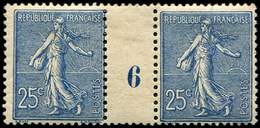 * EMISSIONS DU XXème SIECLE 132   Semeuse Lignée, 25c. Bleu, PAIRE Mill.6, TB - Unused Stamps