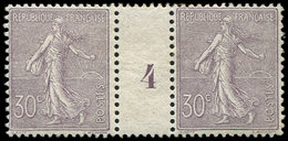 * EMISSIONS DU XXème SIECLE 133   Semeuse Lignée, 30c. Lilas, PAIRE Mill.4, Très Bien Centrée, TB - Unused Stamps