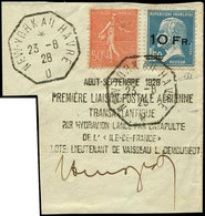 POSTE AERIENNE 4   10Fr. Sur 1f.50 Bleu Pasteur ILE De FRANCE, Obl. S. Fragt Avec N°199, TB - 1927-1959 Mint/hinged