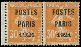 (*) PREOBLITERES 29b 30c. Orange, POSTES PARIS 1921, GRANDS CHIFFRES 192, Tenant à Normal, Froiss. Horiz., Sinon TB - 1893-1947