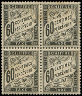 * TAXE 21  60c. Noir, BLOC De 4, Inf. Rouss. S. 2 Ex. Mais Très Bon Centrage, TB - 1859-1959 Oblitérés