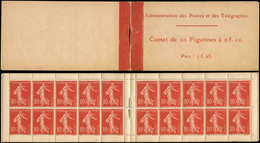 CARNETS (N°Cérès Jusqu'en1964) 3    Semeuse Chiffres Maigres, 10c. Rouge, N°135B, T III, TB - Sonstige & Ohne Zuordnung