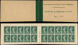 CARNETS (N°Cérès Jusqu'en1964) 7    Semeuse Camée,  5c. Vert, N°137, T I, Couverture Prix : 2f.05, TB - Other & Unclassified