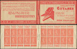 CARNETS (N°Cérès Jusqu'en1964) 98   Semeuse Lignée, 50c. Rouge, N°199B, T IIB, S. 172, VIZIR, Petite Tache D'encre En C1 - Sonstige & Ohne Zuordnung