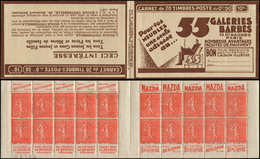 CARNETS (N°Cérès Jusqu'en1964) 118  Semeuse Lignée, 50c. Rouge, N°199, T IIA, S. 242, N°67104, GALERIES BARBES, TB - Sonstige & Ohne Zuordnung