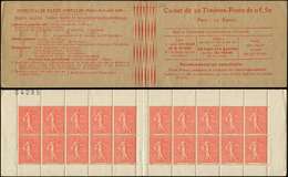 CARNETS (N°Cérès Jusqu'en1964) 124  Semeuse Lignée, 50c. Rouge, N°199D, T IV, Couverture Dos Strié, N°84285, TTB - Autres & Non Classés