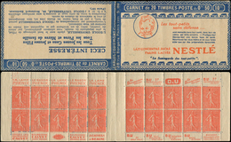 CARNETS (N°Cérès Jusqu'en1964) 131  Semeuse Lignée, 50c. Rouge, N°199D, T IV, S. 190, NESTLE, Fraîcheur Postale, TB - Autres & Non Classés