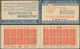 CARNETS (N°Cérès Jusqu'en1964) 131  Semeuse Lignée, 50c. Rouge, N°199D, T IV, S. 190, NESTLE, Amorce De N°, Infimes Défa - Sonstige & Ohne Zuordnung