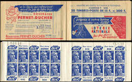 CARNETS (N°Cérès Jusqu'en1964) 254  Gandon, 15f. Bleu, N°886A, T II, S. 5, LOTERIE NATIONALE, N°60636, Daté 19/1/53, TB - Sonstige & Ohne Zuordnung