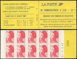 CARNETS (N°Cérès Jusqu'en1964) 2427-C2    Liberté, 2,20 Rouge, Carnet Ouvert, Couverture Jaune, Papier Vergé, Daté 9/2/8 - Sonstige & Ohne Zuordnung