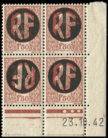 ** TIMBRES DE LIBERATION CHOLET 16 : 1f50 Brun Rouge, BLOC De 4 CD 23/10/42, Surcharge RENVERSEE Sur Un Timbre, TB - Libération