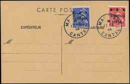 Let TIMBRES DE LIBERATION MAURIAC 1 Et 2 : 10c. Bleu Et 30c. Rouge, Obl. Càd MAURIAC 17/8/44 S. CP, TB - Libération