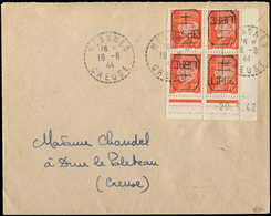 Let TIMBRES DE LIBERATION MEASNES 8 : 70c. Orange, NON EMIS, BLOC De 4 CD Obl. 18/8/44 Sur Env., TB. C - Libération