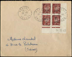 Let TIMBRES DE LIBERATION MEASNES 10 : 1f20 Brun-rouge, NON EMIS, BLOC De 4 CD Obl. 18/8/44 Sur Env., TB. C - Libération