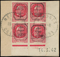 TIMBRES DE LIBERATION MEASNES 11 : 2f40 Rouge, NON EMIS, BLOC De 4 CD Obl. 18/8/44 Sur Fragt, TB - Libération