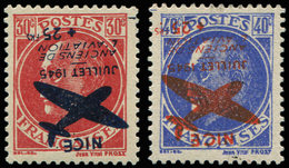 ** TIMBRES DE LIBERATION NICE 13/14 : 30c. Rouge Et 40c. Bleu, Surcharge RENVERSEE, TB, Signés Mayer - Libération