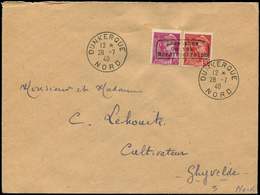 Let Spécialités Diverses GUERRE DUNKERQUE Poste N°412 Et 416 Obl. Dunkerque 28/7/40 S. Env., Arr. Ghyvelde, TB - Guerre (timbres De)