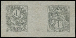 VARIETES 107   Blanc,  1c. Gris, épreuve TETE-BECHE Avec Pont, Papier Pelure, TB - Neufs