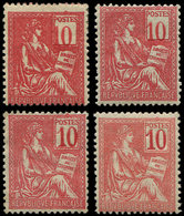 * VARIETES 112   Mouchon, 10c. Rose, 4 Variétés De CHIFFRES Ou D'IMPRESSION, TB - Unused Stamps