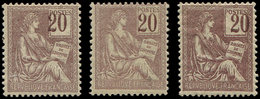 * VARIETES 113   Mouchon, 20c. Brun Lilas, 3 Variétés De Chiffres (2) Ou Nuance (1), TB - Unused Stamps