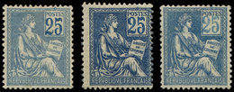 * VARIETES 114   Mouchon, 25c. Bleu, 3 Variétés De CHIFFRES Ou De COULEUR, TB - Unused Stamps