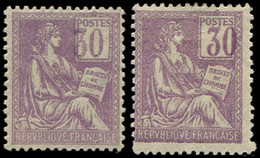 * VARIETES 115   Mouchon, 30c. Violet, 2 Ex. Chiffres DEPLACES (à Droite Et à Gauche), TB - Unused Stamps