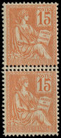 ** VARIETES 117   Mouchon, 15c. Orange, PAIRE, Un Ex. DOUBLE Piquage Horizontal, TB - Ungebraucht