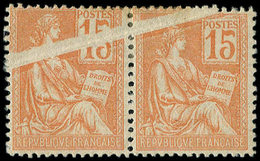 * VARIETES 117   Mouchon, 15c. Orange, PAIRE PLI ACCORDEON, Qqs Rouss. En Haut, Sinon TB - Unused Stamps