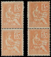 * VARIETES 117   Mouchon, 15c. Orange, 2 PAIRES Verticales Avec Variétés 1 TOUCHANT Le Cadre Et Chiffres GRAS, Un Ex. ** - Unused Stamps