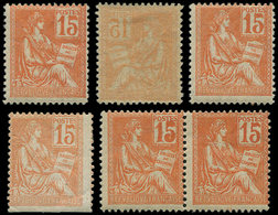 VARIETES 117   Mouchon, 15c. Orange, 4 Ex. + Une Paire, 4 Variétés **/*, TB - Unused Stamps