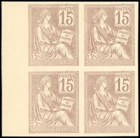 (*) VARIETES 117   Mouchon, 15c., BLOC De 4 Bdf, ESSAI En Violet, TB - Neufs