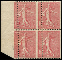 * VARIETES 129   Semeuse Lignée, 10c. Rose, BLOC De 4 PIQUAGE à CHEVAL, TB - Neufs