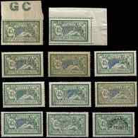 VARIETES 143   Merson, 45c. Vert Et Bleu, 9 Ex. Neufs Et Un Obl. + Préo 44, Nuances Diverses Ou Papier GC, TB - Neufs