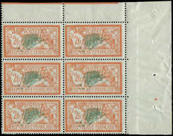 ** VARIETES 145a  Merson,  2f. Orange Et Vert-bleu, DOUBLE Teinte De Fond, BLOC De 6 Cdf, TB - Neufs