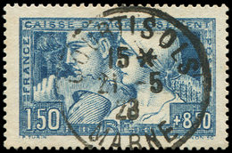 VARIETES 252c  Le Travail, 1f.50 + 8f.50 BLEU-VERT, T I, Obl. 21/5/28, TB. C - Neufs