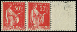 ** VARIETES 283r  Paix, 50c. Rouge, T I Et III Se Tenant Horizontalement, Bdf, TB. J - Ungebraucht